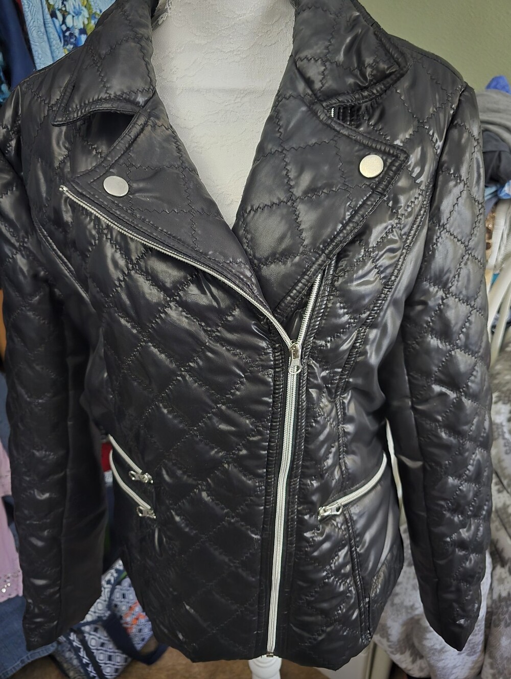 Black Quilted Moto Jacket - Women